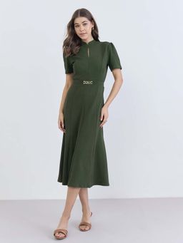 Styli - Women Plain Short Sleeves A-Line Midi Dress