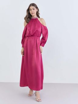 Styli - Women Self Design Short Sleeves A-Line Maxi Dress