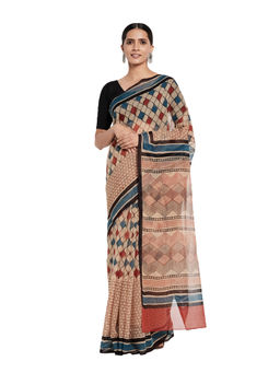 Fabindia - Cotton Silk Hand Block Print Sari- Red