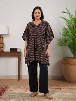 ARAMYA - Soft Cotton Kaftan Butti Print With Pant For Women Maroon