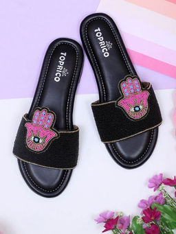 Toprico - Hamsa Hand Beads Embroidered Pink Flats