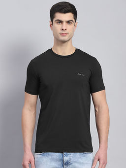 Monte Carlo - Mens Black Solid Round Neck Half Sleeve Casual T-Shirt