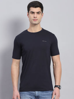 Monte Carlo - Mens Navy Blue Solid Round Neck Half Sleeve Casual T-Shirt