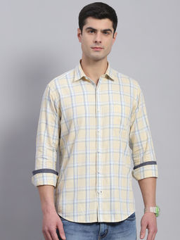 Monte Carlo - Mens Lemon Cotton Checkered Collared Neck Full Sleeve Casual Shirt