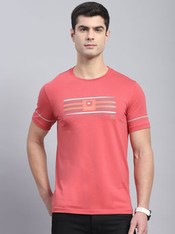 Monte Carlo - Mens Peach Printed Round Neck Half Sleeve Casual T-Shirt