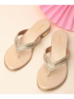 ROCIA - Women Gold Embroidered Small Sandals Heels
