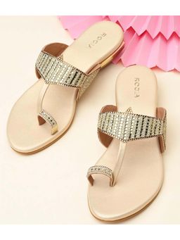 ROCIA - Women Gold One Toe Diamond Studded Small Sandals Heels