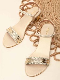 ROCIA - Women Gold Hand Embroidered Strap Fancy Sandals Heels