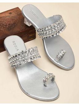 ROCIA - Silver Women One Toe Diamond Encrusted Glass Sandals Heels