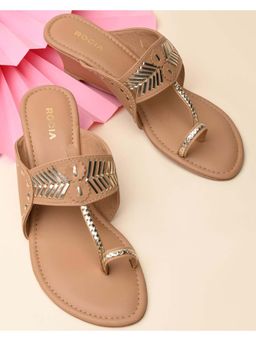 ROCIA - Women Beige Kolhapuri Wedges Heels