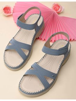 ROCIA - Women Blue Casual Laser Cut Wedges Sandals