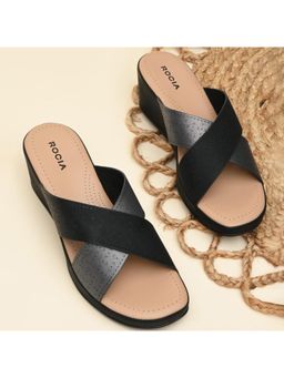 ROCIA - Women Black Laser Cut Wedges Heels