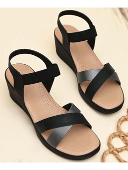 ROCIA - Women Black Casual Wedges Sandals
