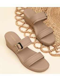 ROCIA - Women Beige Classy Buckled Wedges Heels