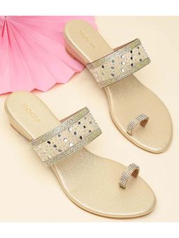 ROCIA - Women Gold One Toe Diamond On Vinyl Fancy Wedges Heels