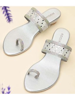 ROCIA - Women Silver One Toe Diamond On Vinyl Fancy Wedges Heels