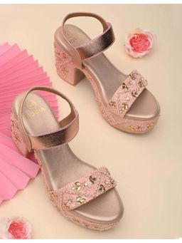 ROCIA - Women Rose Gold Embroidered High Sandals Heels