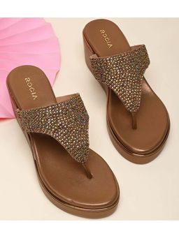 ROCIA - Women Copper Embroidered Wedges Sandals