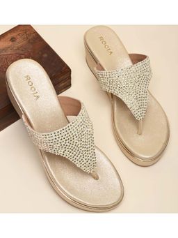 ROCIA - Women Gold Embroidered Wedges Sandals