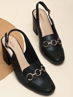 ROCIA - Women Black Sling Back Mules Heels