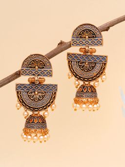 Karatcart - Gold Plated Grey Floral Dangler Earrings for Women