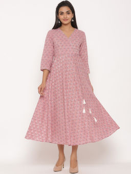 Miravan - Womens Pure Cotton Floral Print Long Anarkali Kurta