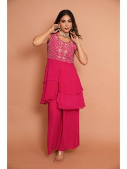 Rabnoor K Sethi - Pink Heavy Embroidered Top with Palazzo (Set of 2)