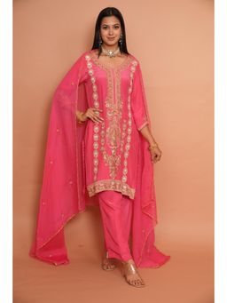 Rabnoor K Sethi - Pink Embroidered Kurta with Pant and Dupatta (Set of 3)
