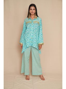 Rabnoor K Sethi - Pastel Blue Asymmetrical Tunic with Pant (Set of 2)
