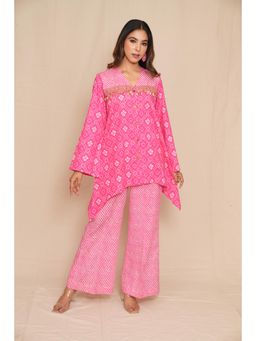 Rabnoor K Sethi - Pastel Pink Asymmetrical Tunic with Pant (Set of 2)