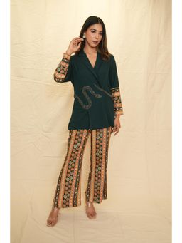 Rabnoor K Sethi - Bottle Green Lapel Collar Blazer with Pant (Set of 2)