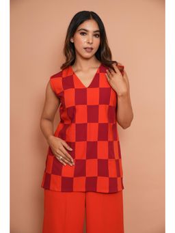 Rabnoor K Sethi - Orange Tangerine Checks Top