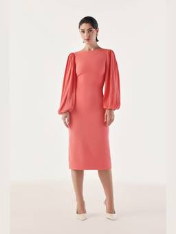 Néant - Peach Sculpted Voluminous Sleeve Dress