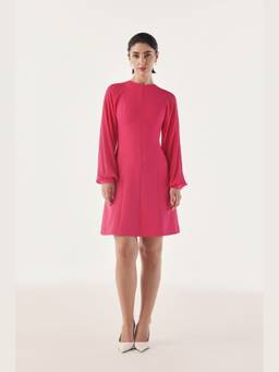 Néant - Pink Panelled Skater Sheer Sleeved Dress