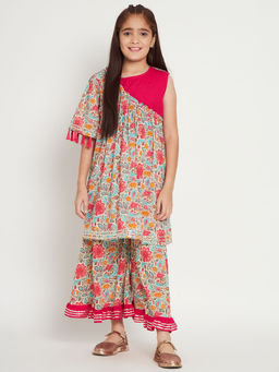 Readiprint - Frock Style Cotton Pink Kurti and A Line Palazzo (Set of 2)