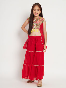 Readiprint - Straight Style Georgette Red Top and Sharara (Set of 2)