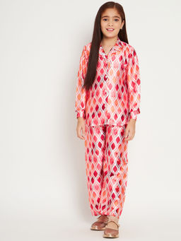 Readiprint - Girls Shirts Style Satin Fabric Pink Co-Ord (Set of 2)