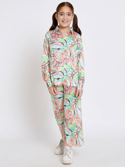 Readiprint - Girls Shirts Style Satin Fabric Green Co-Ord (Set of 2)