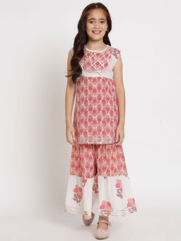 Readiprint - A Line Style Cotton Peach and White Kurti and Sharara (Set of 2)