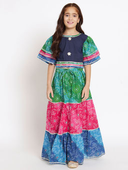 Readiprint - Straight Style Cotton Fabric Blue Lehenga Choli (Set of 2)