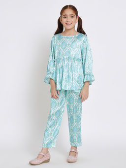 Readiprint - Girls Peplum Style Satin Fabric Sea Green Co-Ord (Set of 2)