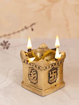 DecorTwist - Brass Diya for Puja Tulsi Design Diya for Home Temple