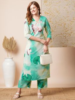 Gahan - Rayon Printed Ombre Green Kurta with Palazzo (Set of 2)