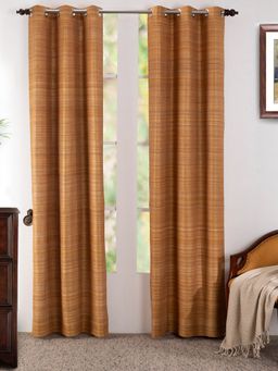 Maspar - Hickory Silk Silk & Cotton Solid Bayon Gold Door Curtain Set of 2