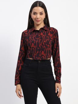 Madame - Red and Black Print Crop Shirt
