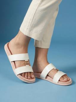 ELLE - Womens Buckle Detail Double-Strap Sandals