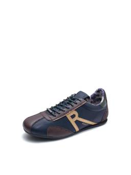 Rare Rabbit - Dust Mens Navy Blue Colorblock Leather Lace-Up Sneakers