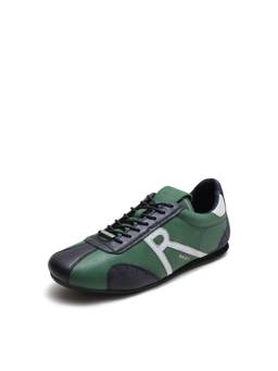 Rare Rabbit - RAREZ Dust Mens Green Colorblock Leather Lace-Up Sneakers