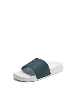 Rare Rabbit - Triton Mens White & Teal Geometric Print Slip-On Sliders