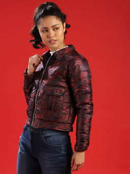 Campus Sutra - Red Women Graphic Design Stylish Casual Bomber Jacket